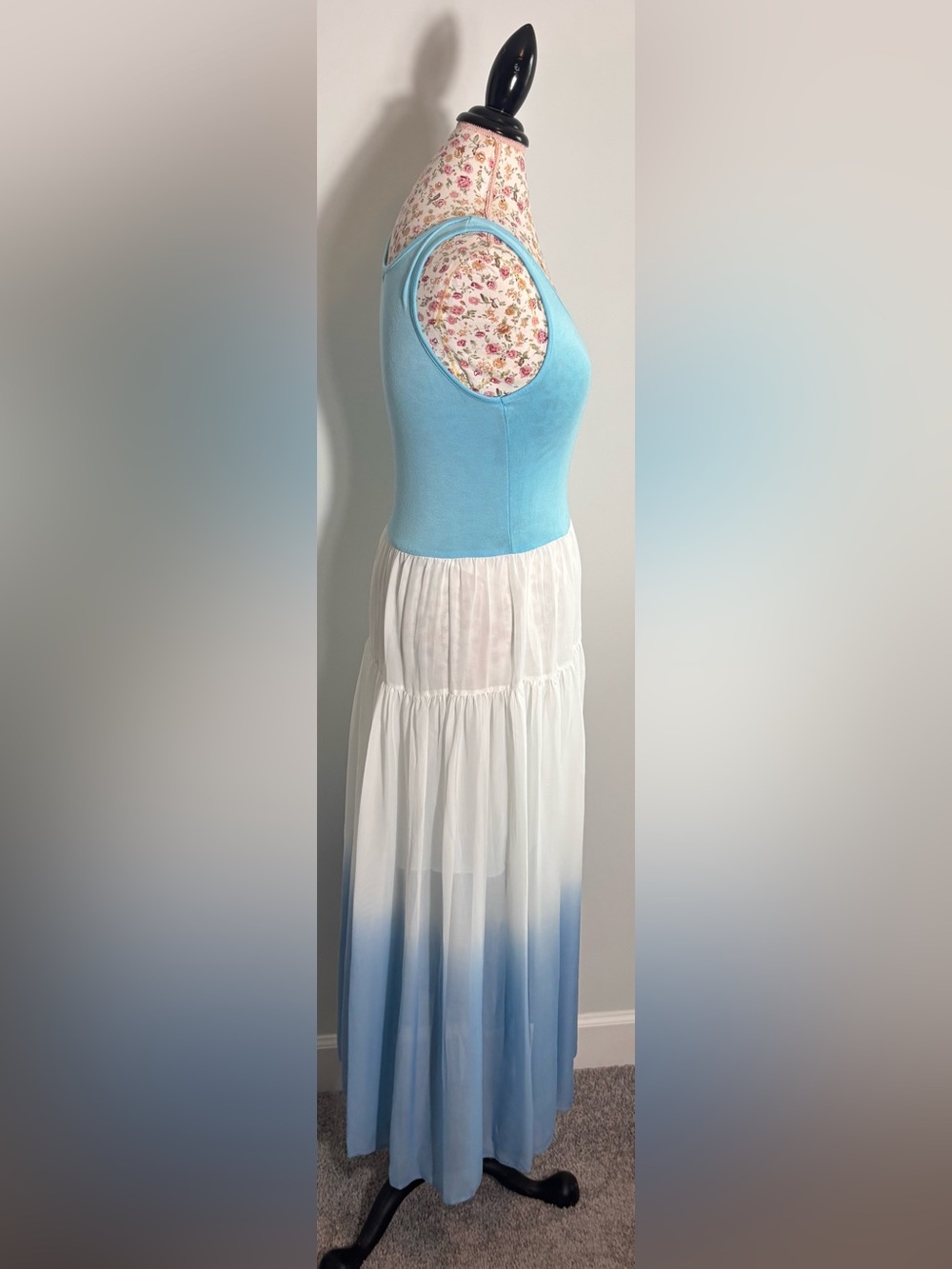 MARIJA Sleeveless Ombre Maxi Dress – Blue Gradient Chiffon Size Large - Picture 3 of 5